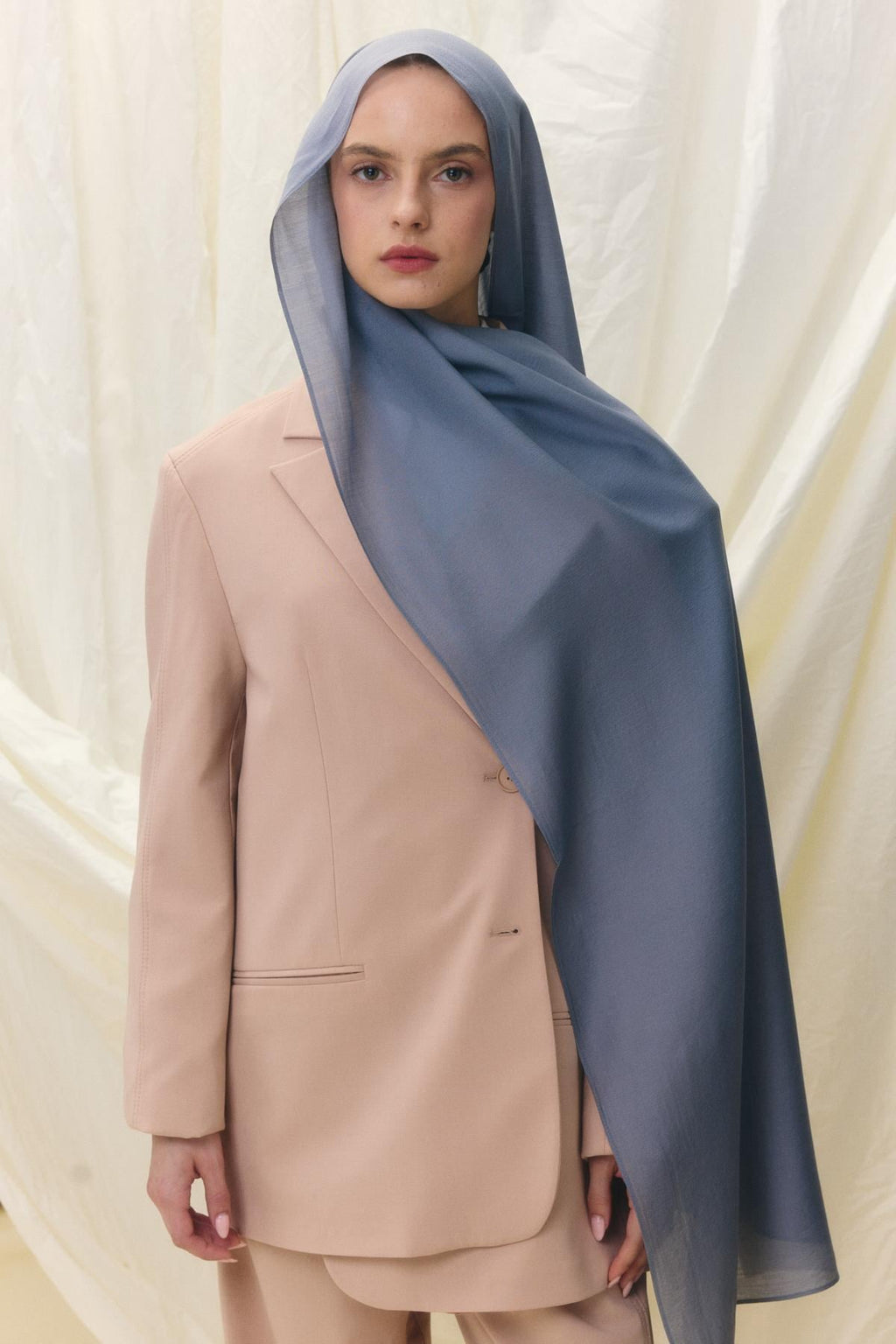 Paris ipeği kot mavi pamuklu şal | Renk: Kot mavi