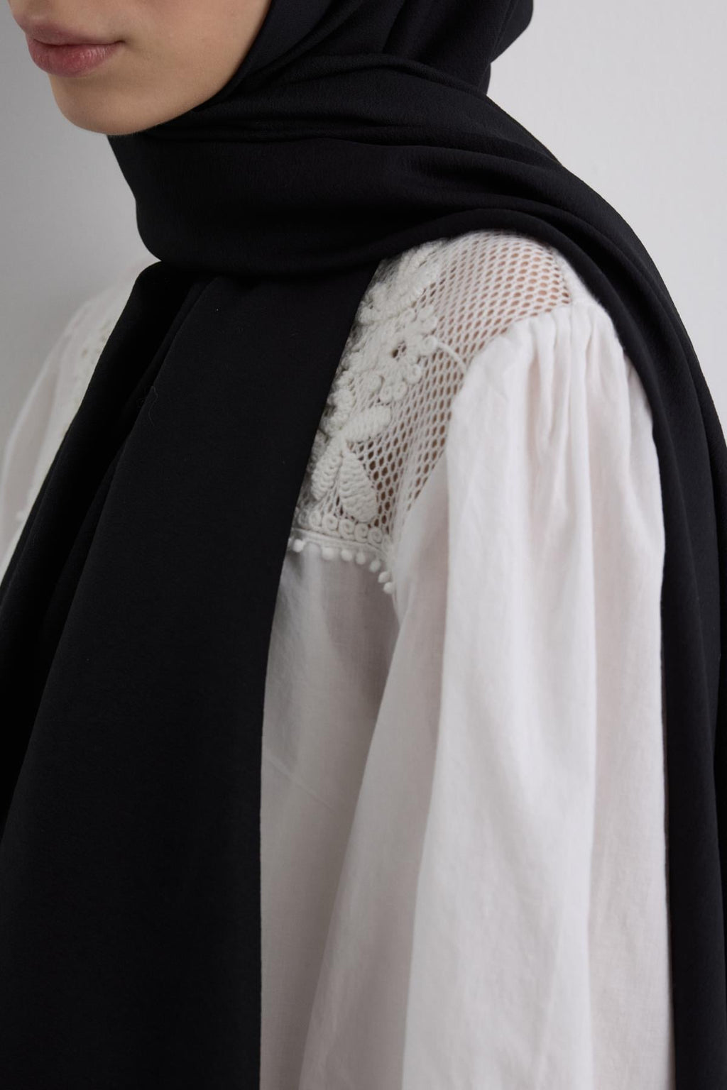 Paris ipeği siyah pamuklu şal | Renk: Siyah