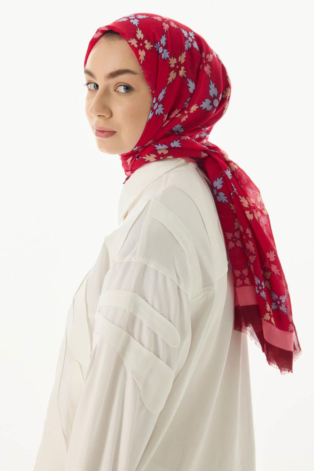 Perla fuşya desenli pamuklu şal | Renk: Fuşya