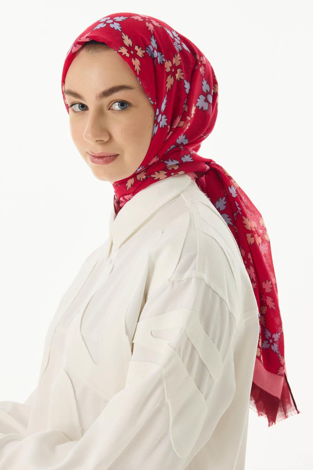 Perla fuşya desenli pamuklu şal | Renk: Fuşya