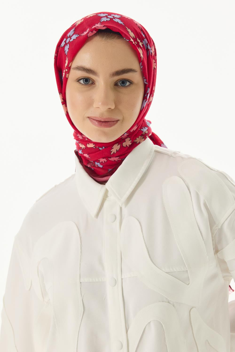 Perla fuşya desenli pamuklu şal | Renk: Fuşya
