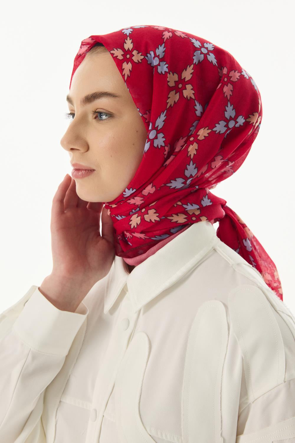 Perla fuşya desenli pamuklu şal | Renk: Fuşya