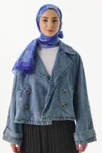 Perla indigo desenli pamuklu şal | Renk: İndigo