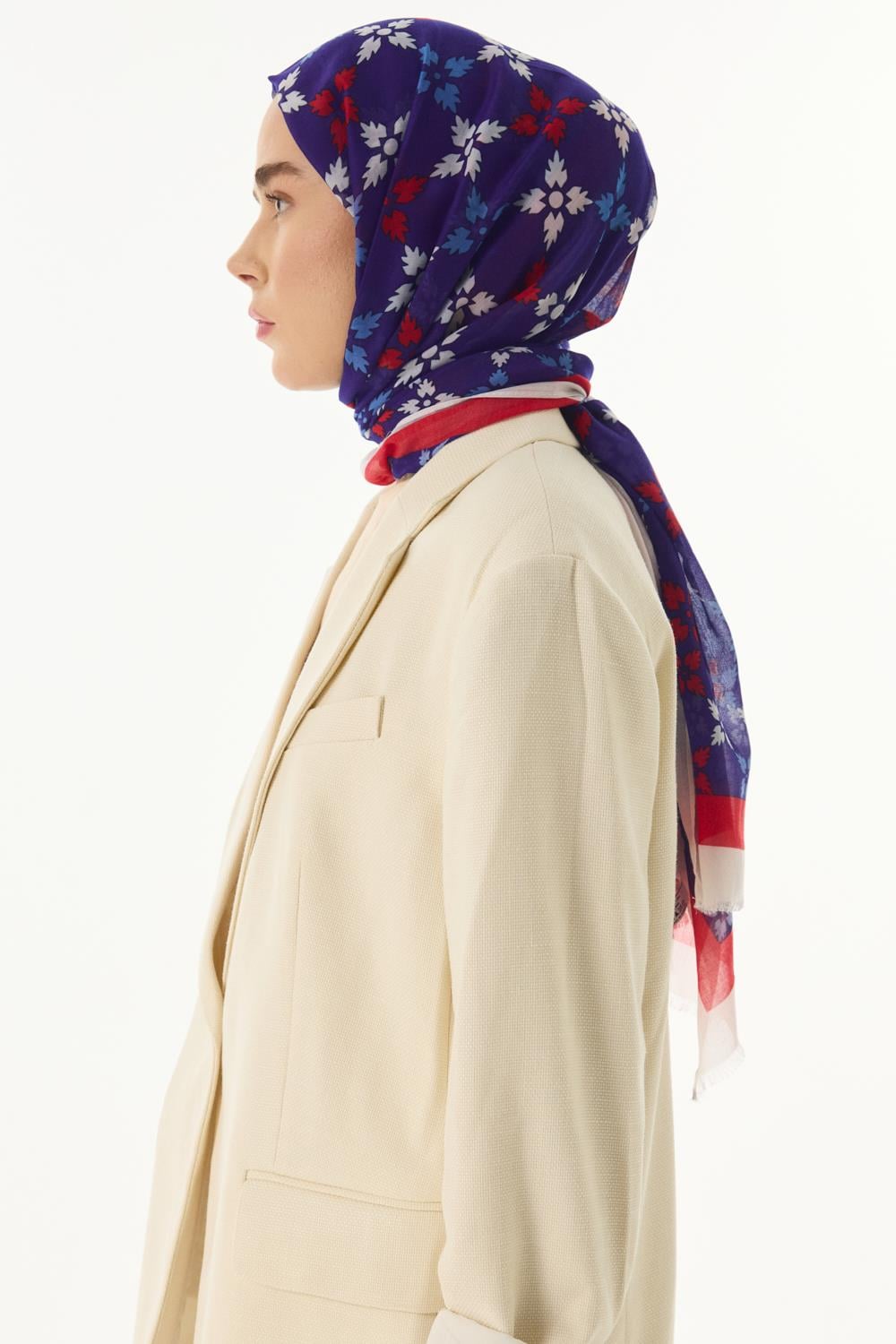 Perla saks mavi desenli pamuklu şal | Renk: Saks mavi