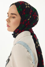 Perla siyah desenli pamuklu şal | Renk: Siyah