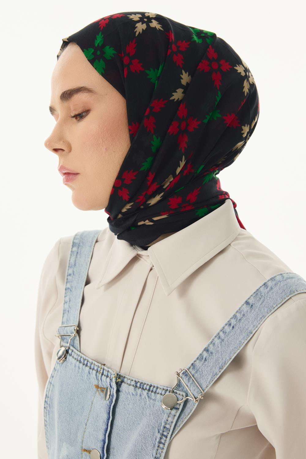 Perla siyah desenli pamuklu şal | Renk: Siyah