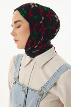 Perla siyah desenli pamuklu şal | Renk: Siyah