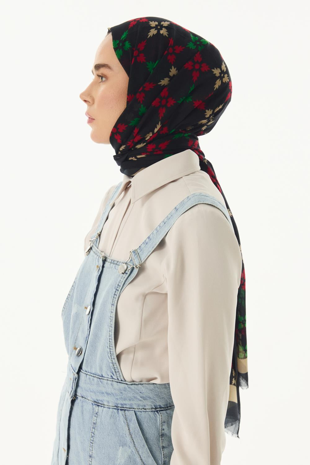 Perla siyah desenli pamuklu şal | Renk: Siyah