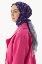 Rose nar çiçeği - mint çiçek desen pamuklu şal | Renk: Nar çiçeği mint
