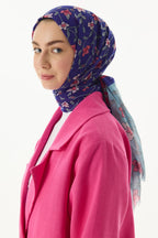 Rose nar çiçeği - mint çiçek desen pamuklu şal | Renk: Nar çiçeği mint