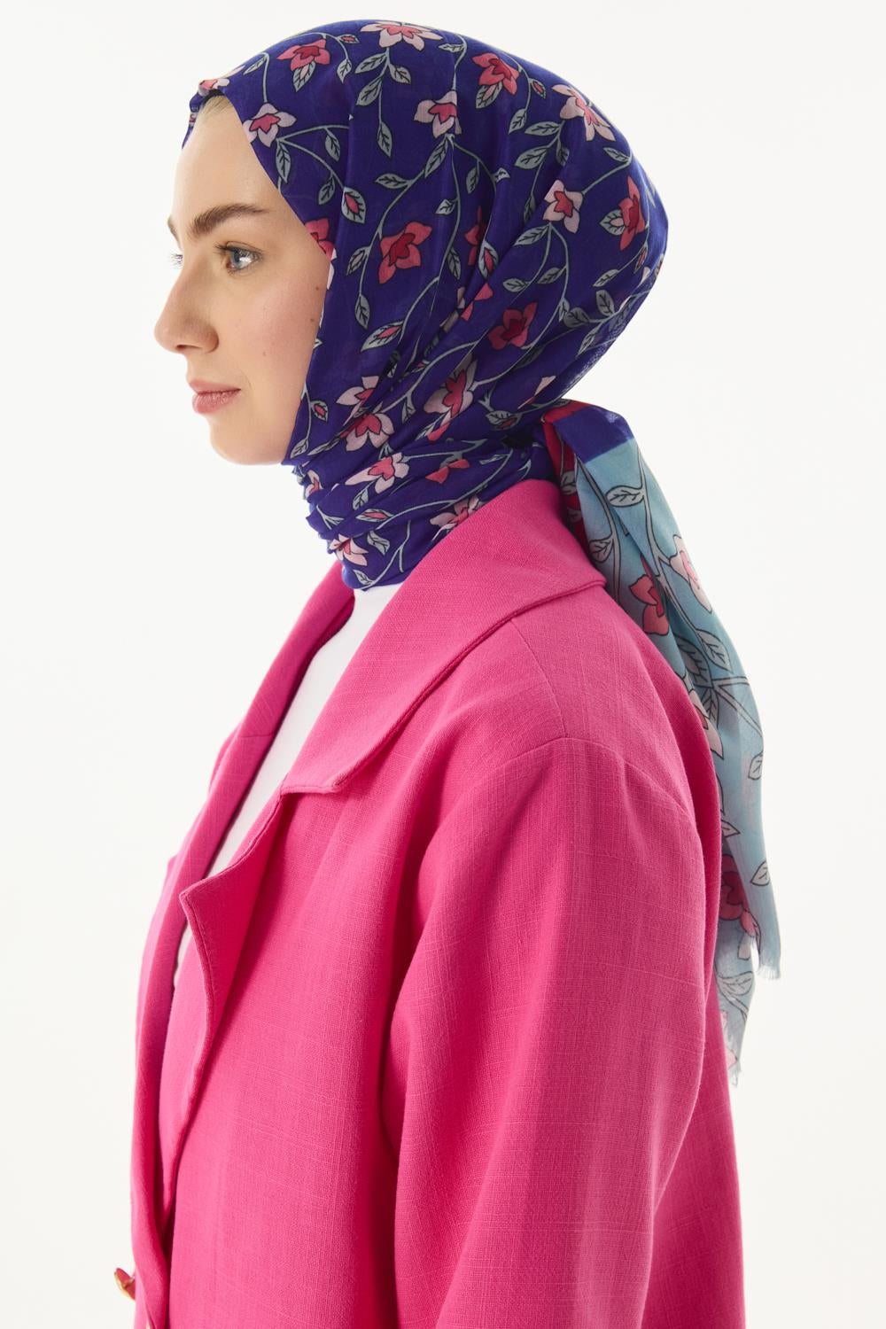 Rose nar çiçeği - mint çiçek desen pamuklu şal | Renk: Nar çiçeği mint