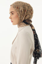 Rose siyah -kahve çiçek desen pamuklu şal | Renk: Siyah kahve