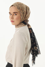 Rose siyah -kahve çiçek desen pamuklu şal | Renk: Siyah kahve