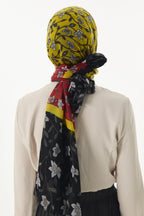Rose siyah - kırmızı çiçek desen pamuklu şal | Renk: Siyah kırmızı