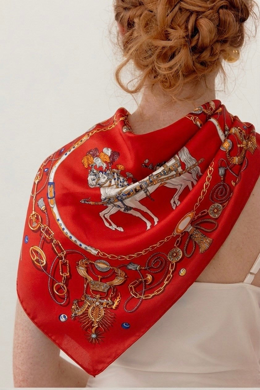Royal Gallop %100 İpek kırmızı Fular 65x65 cm | Renk: Standart