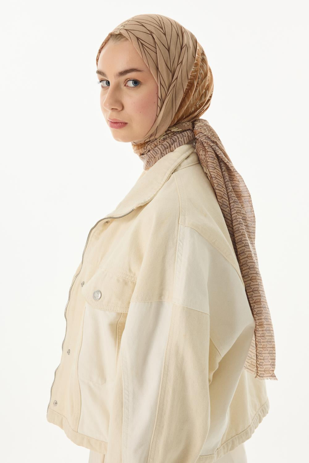 Sahra bej desenli pamuklu şal | Renk: Bej
