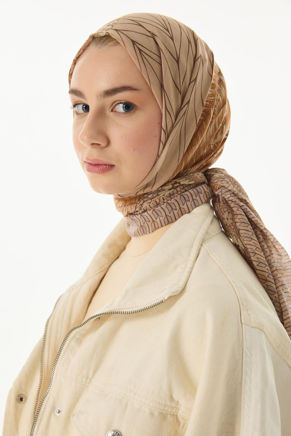 Sahra bej desenli pamuklu şal | Renk: Bej
