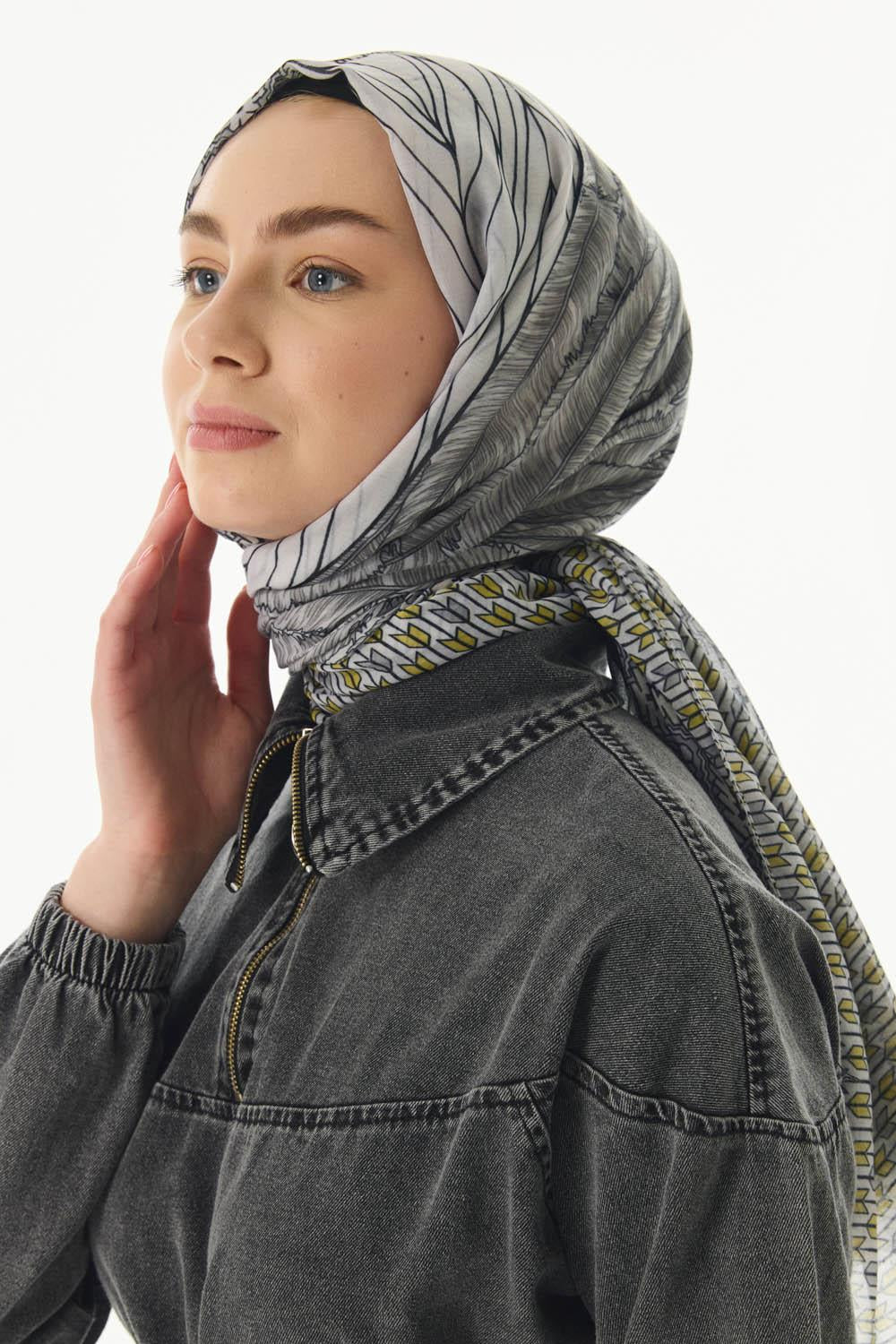 Sahra gri desenli pamuklu şal | Renk: Gri