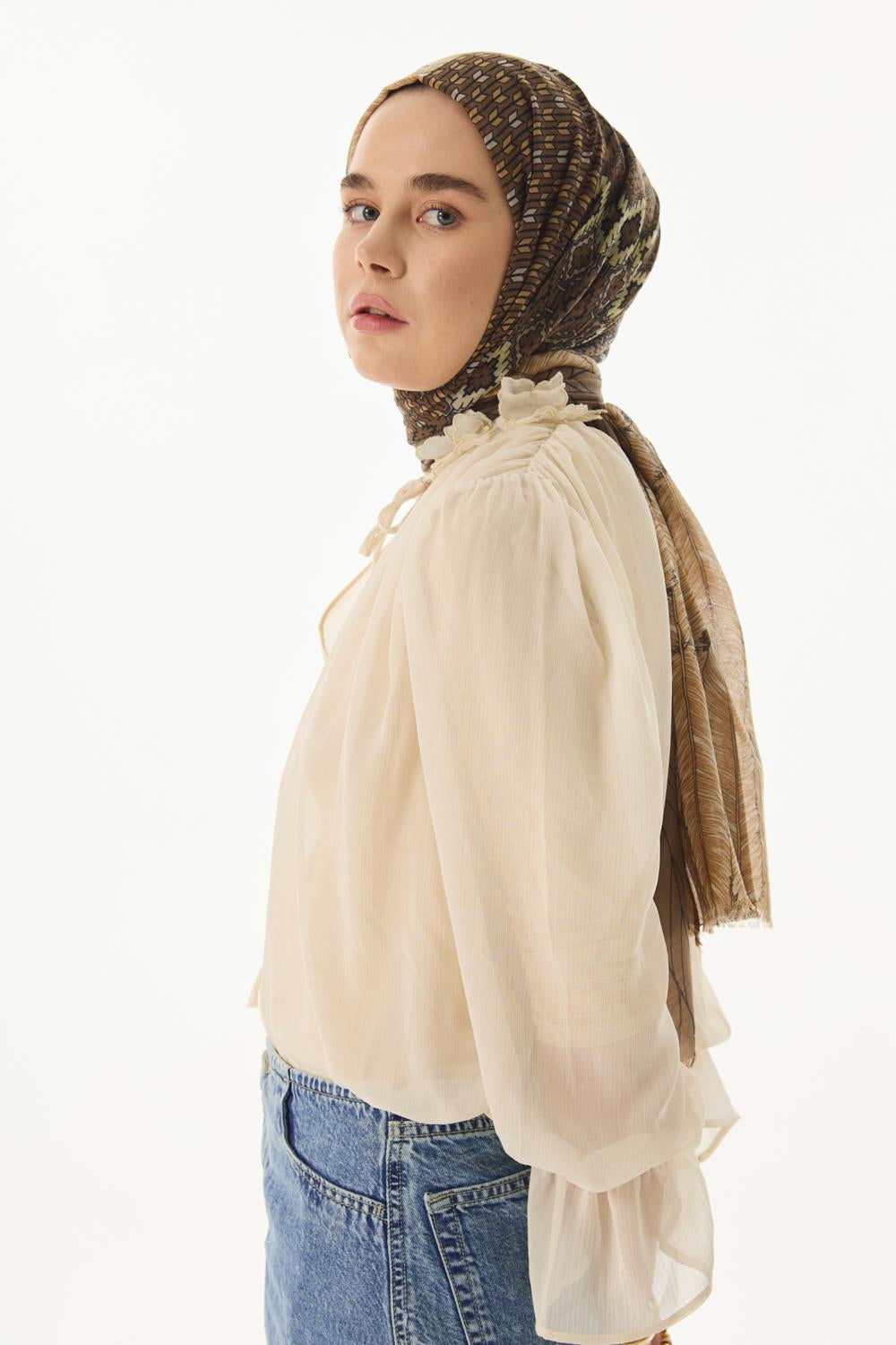 Sahra kahve desenli pamuklu şal | Renk: Kahve
