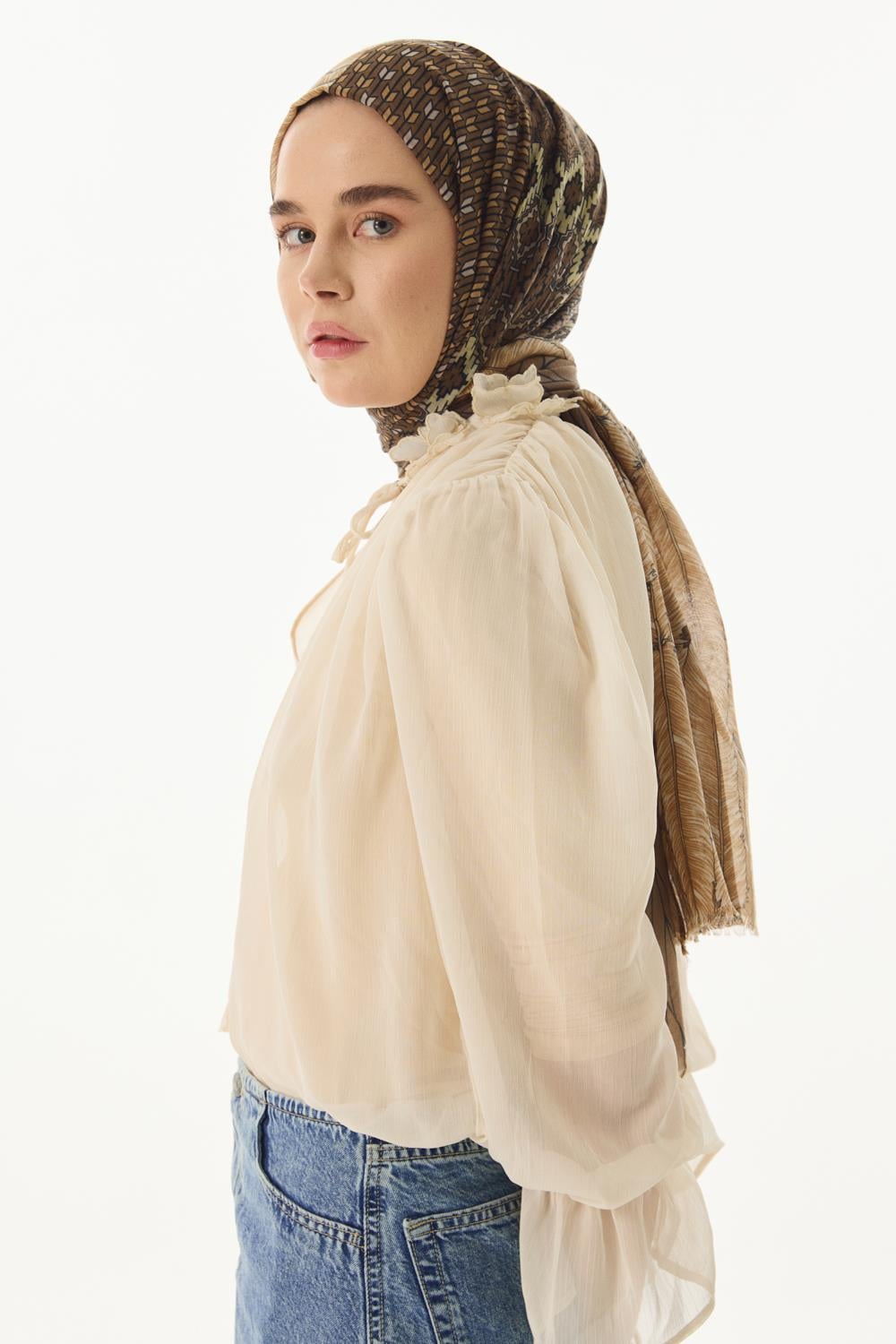 Sahra kahve desenli pamuklu şal | Renk: Kahve