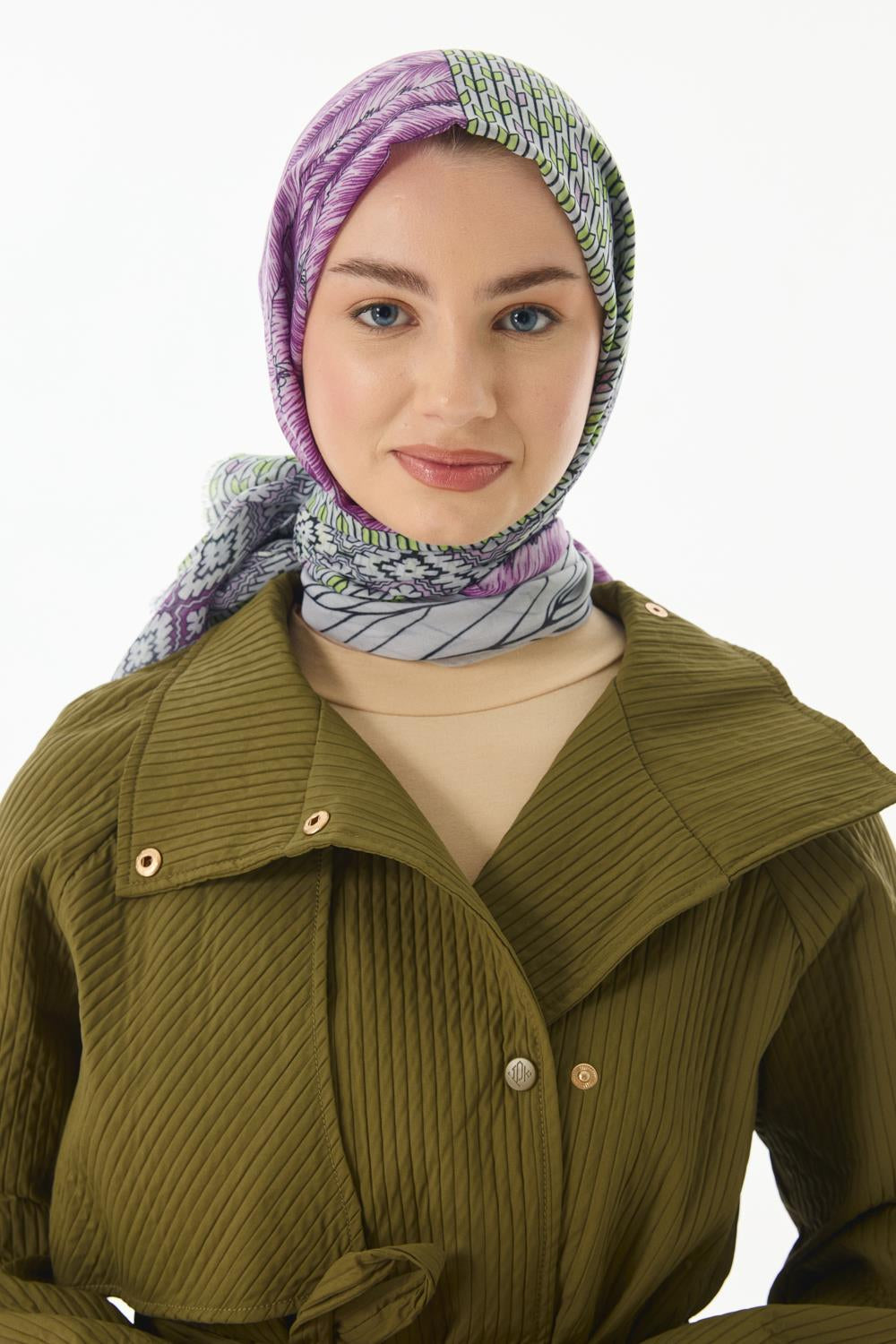 Sahra yeşil desenli pamuklu şal | Renk: Yeşil