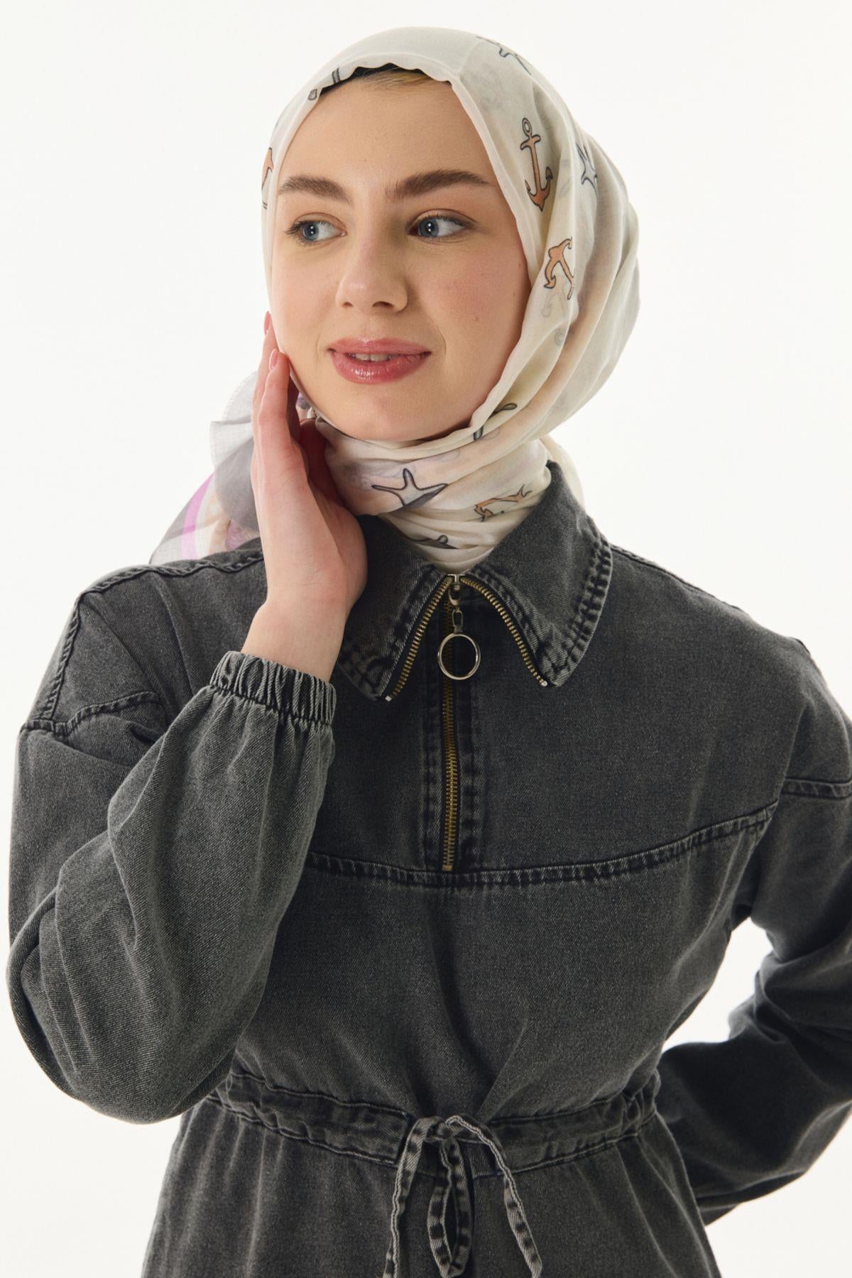 Terra krem-şeker pembe okyanus desen pamuklu şal | Renk: Krem-şeker pembe