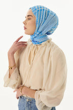 Tulip bebe mavi-lacivert yaprak desen pamuklu şal | Renk: Bebe mavi lacivert