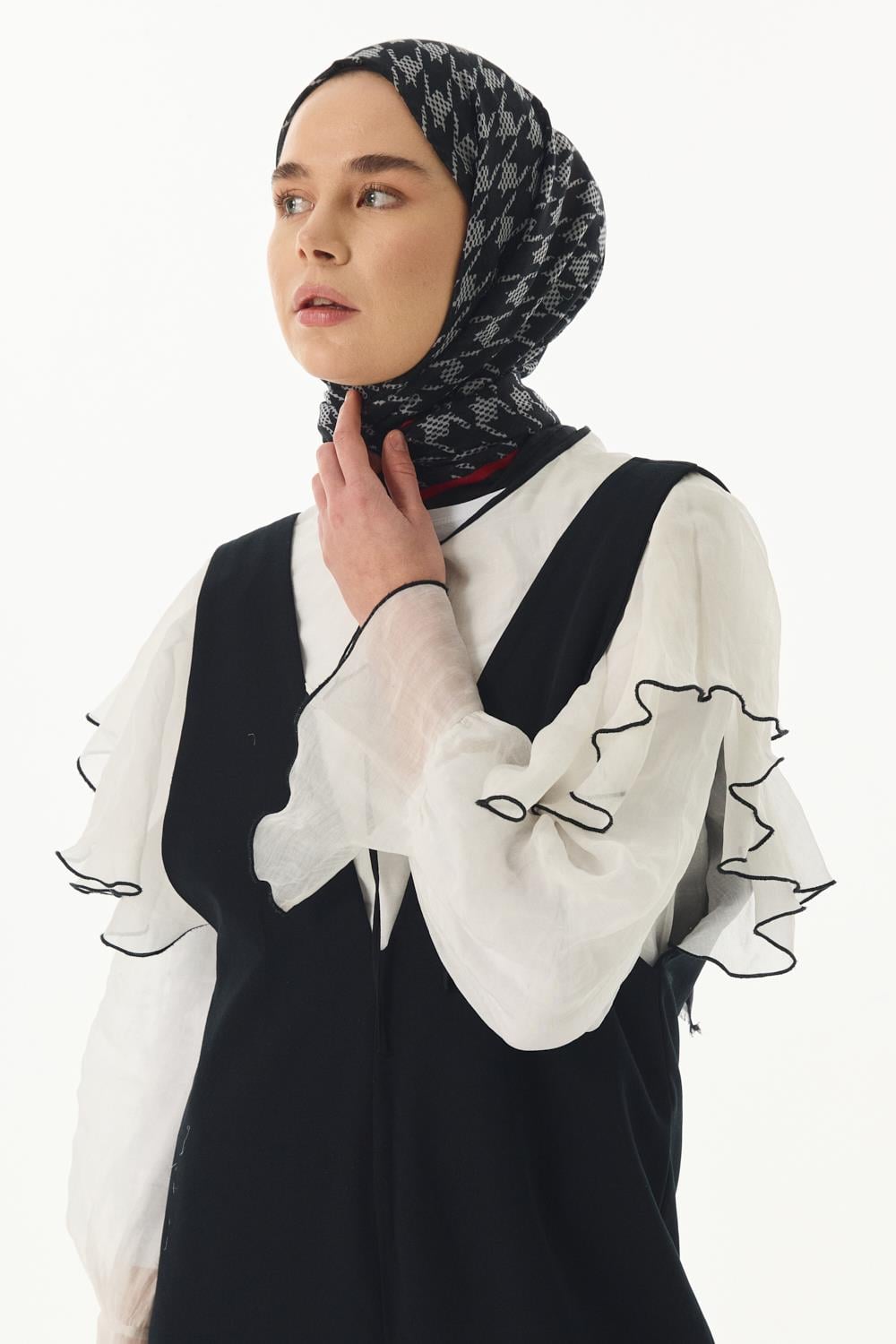 Yoko siyah kazayağı desen pamuklu şal | Renk: Siyah