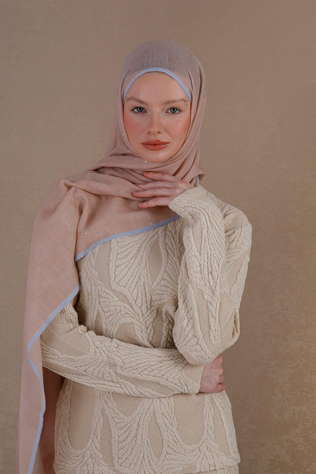 Yün kaşmir karışımı dama desen açık pembe şal | Renk: Açık pembe