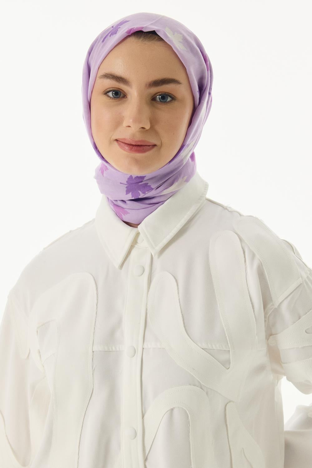 Zeta lila yaprak desen pamuklu şal | Renk: Lila