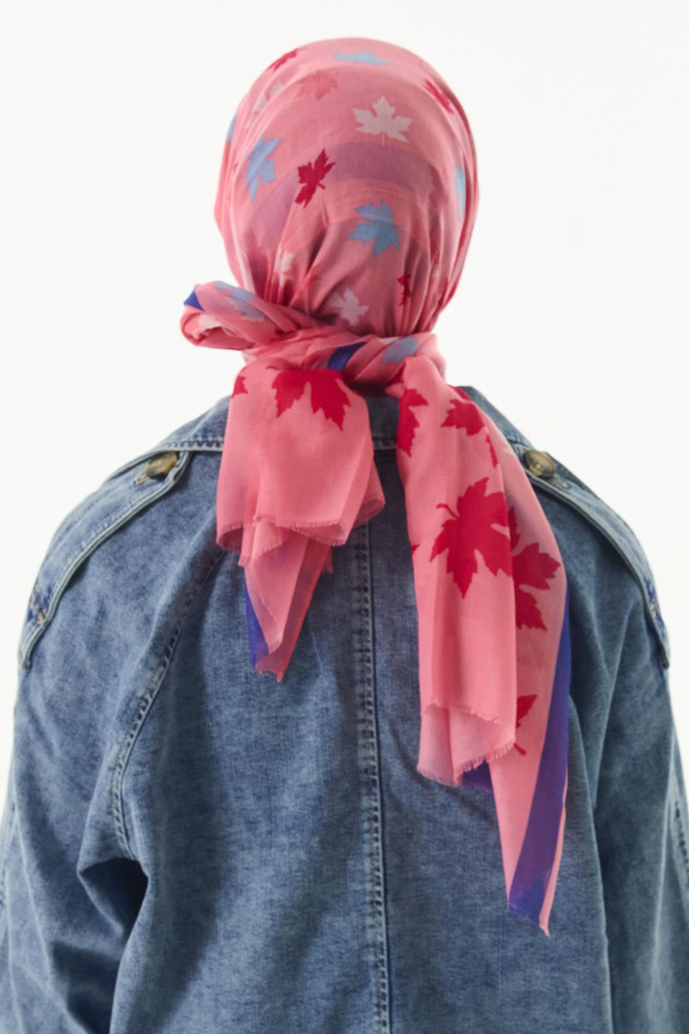 Zeta şeker pembe yaprak desen pamuklu şal | Renk: Şeker pembe