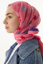 Zeta şeker pembe yaprak desen pamuklu şal | Renk: Şeker pembe